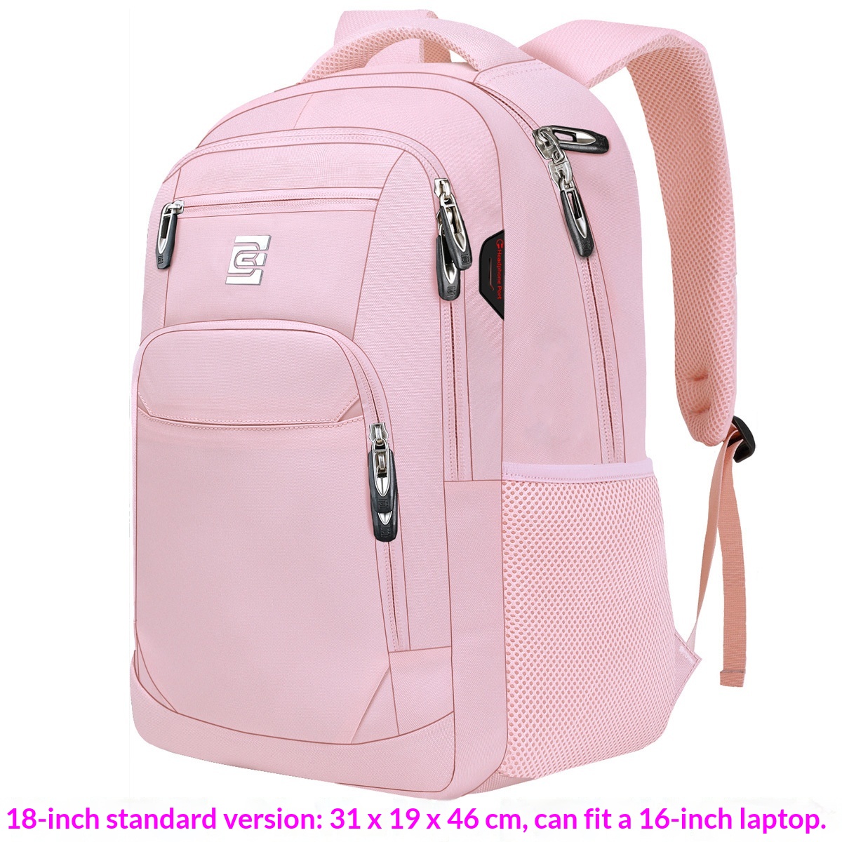 BC Men's Business Backpack Oxford Cloth Waterproof 16 Inch Large Capacity Multifunctional Computer Backpack Student Backpack Female - Pink