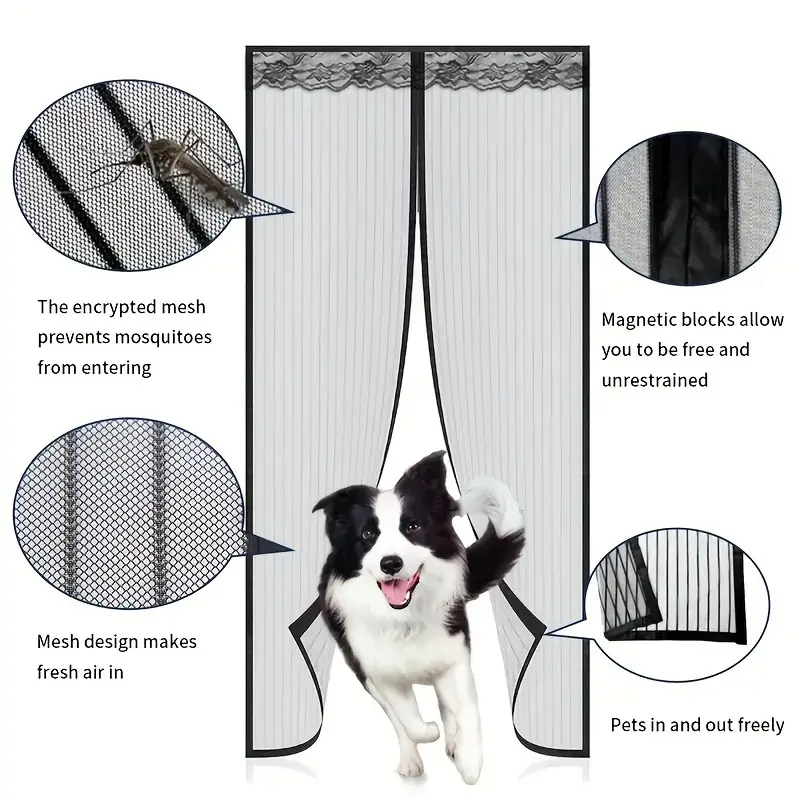 1 Easy-to-install Magnetic Screen Door - Pet-friendly, No-drill Mesh Curtain With Auto-close Feature, Durable And Weather-resistant, Includes Thumbtacks And Dou