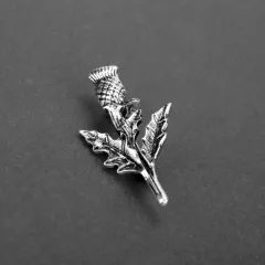 Scottish Thistle Brooch Metal Pin - Silver - View 1
