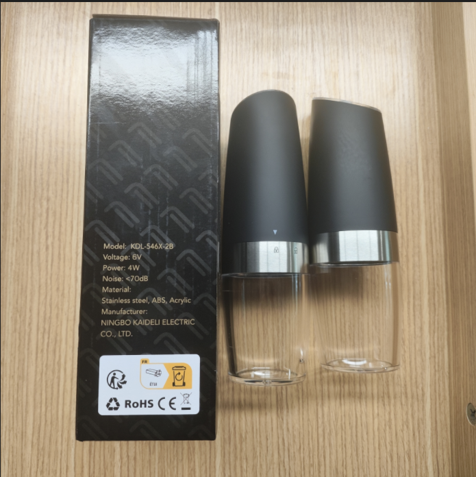 Gravity Electric Salt And Pepper Grinder Set with LED light, battery powered adjustable coarseness, one hand operation, upgraded larger capacity.