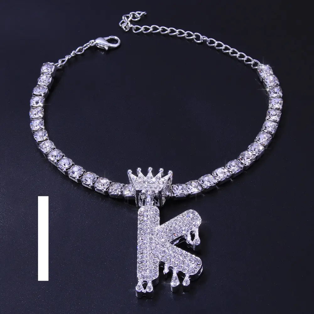 Luxury Hip Hop Pendant Rhinestone Anklet Drop Crown 26 Letter Anklet
