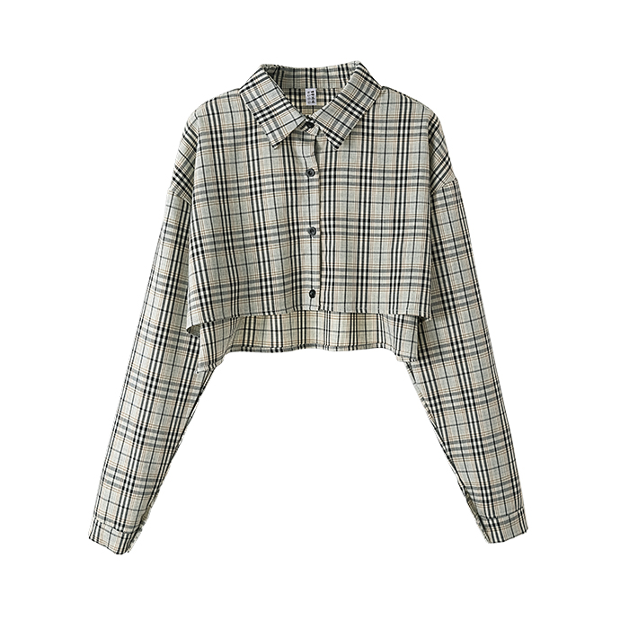 Retro Simple All-match Short Plaid Shirt  Slim Slimming Drawstring Sling Dress Female Autumn