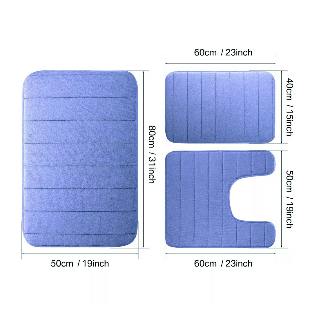 MEMORY FOAM BATH MAT PEDESTAL SET NON SLIP TOILET BATHROOM CONTOUR RUGS 3 PIECE — image 3