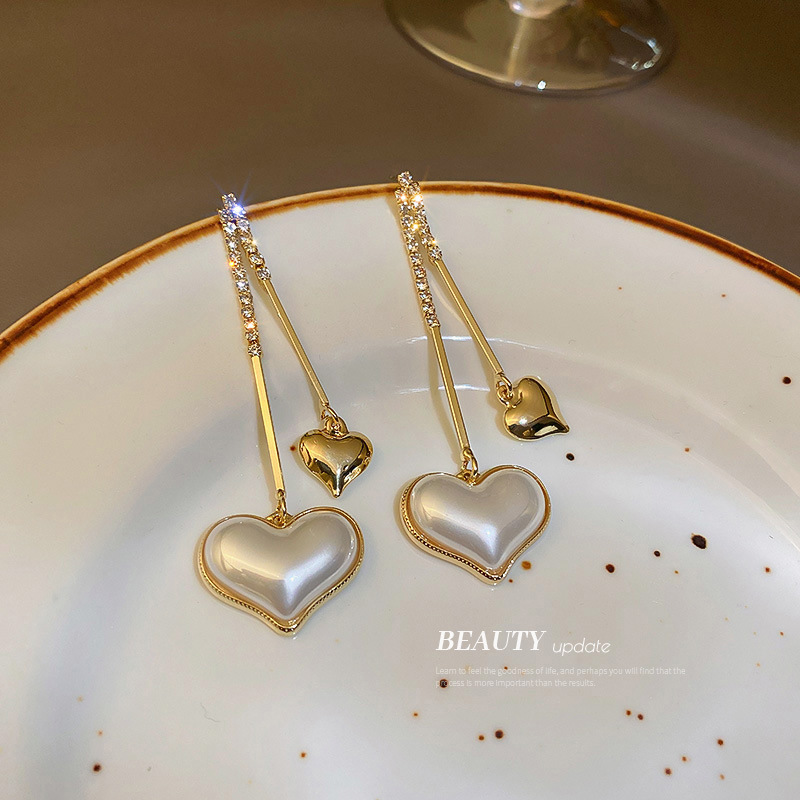 925 Silver Needle Pearl Love Earrings