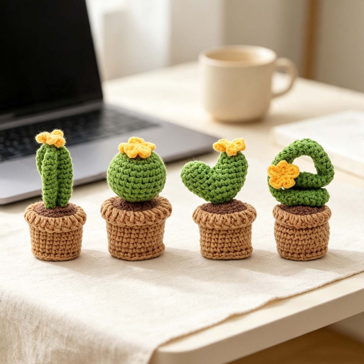 Crochet Cactus Potted Ornament Set