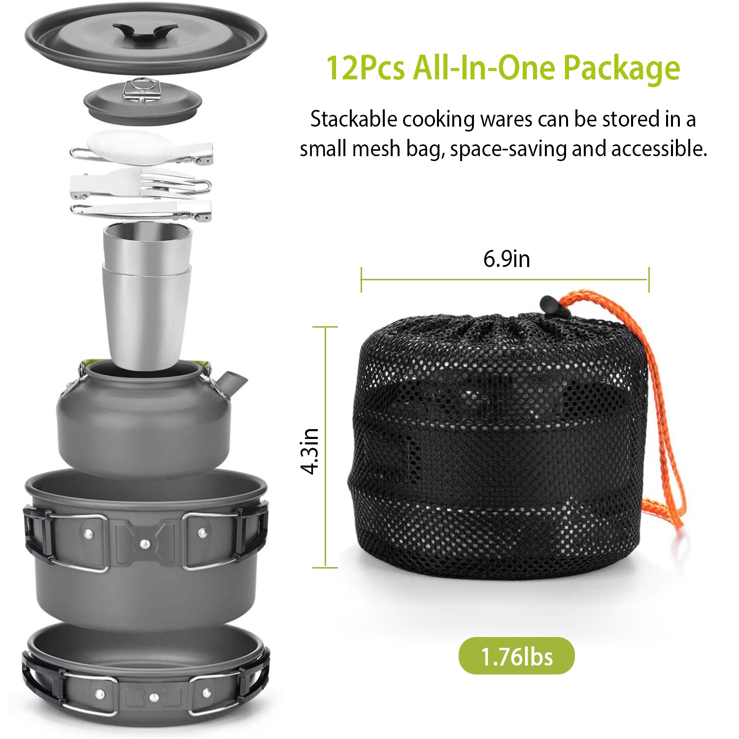 12Pcs Camping Cookware Set Aluminum Pot Pan Kettle Cup Fork Spoon Knife With Storage Bags For Hiking Picnic Outdoor — foto 9