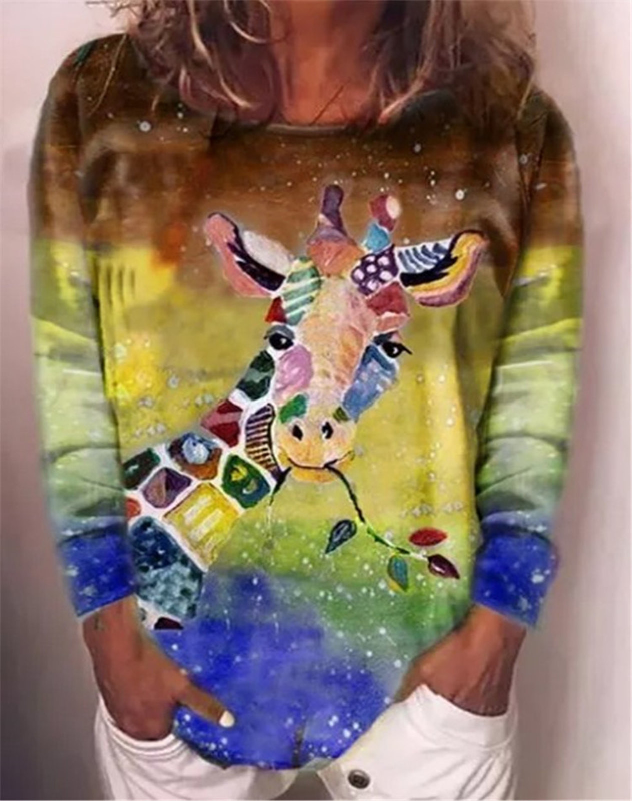 Printed Long-sleeved Round Neck T-shirt