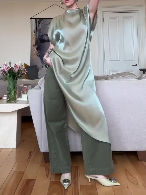 Sparkly Irregular Hem Long Top