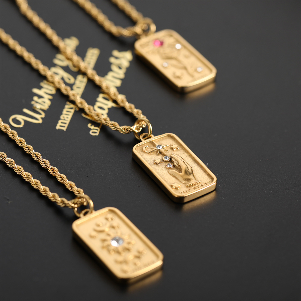 Titanium Steel Square Tarot Necklace Sun Moon