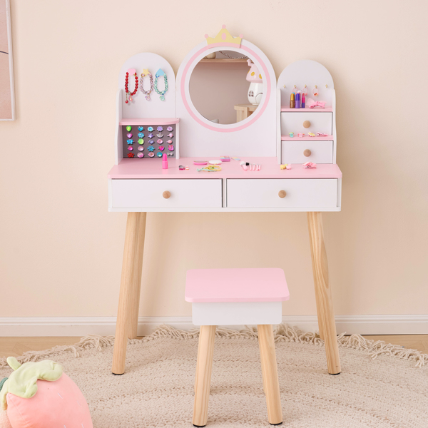 White And Pink Crown Element, MDF - Particleboard - Solid Wood Legs, Painted...