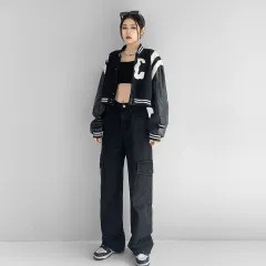 Digital Printing Women's Breathable And Comfortable Straight-leg Pants - Black Trousers - View 1