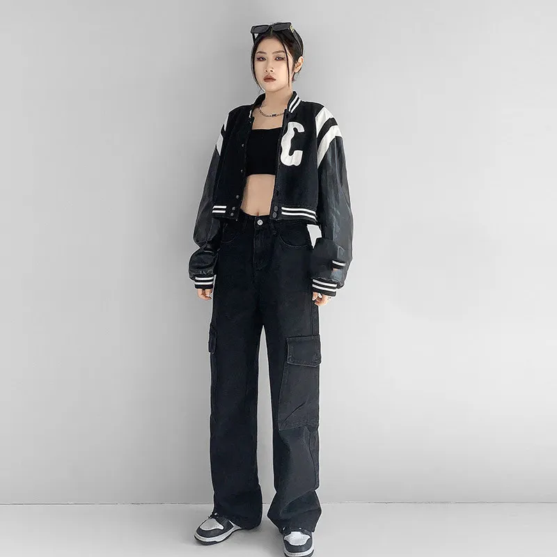 Digital Printing Women's Breathable And Comfortable Straight-leg Pants - Black Trousers