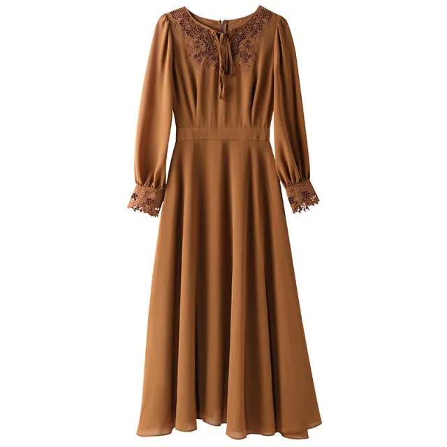 Embroidery Covers The Stomach And Shows Thin A line Skirt Khaki - Shop at LoveMi