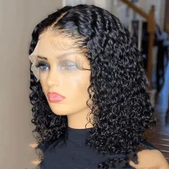 Doores Perruque Bob Lace Front Wig Naturelle Cheveux Humains Coupe Pixie Brun - Black - View 1