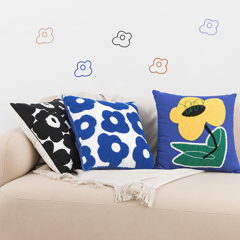 Luxury Embroidered Flower Pillow Living Room Sofa Suede — image 1