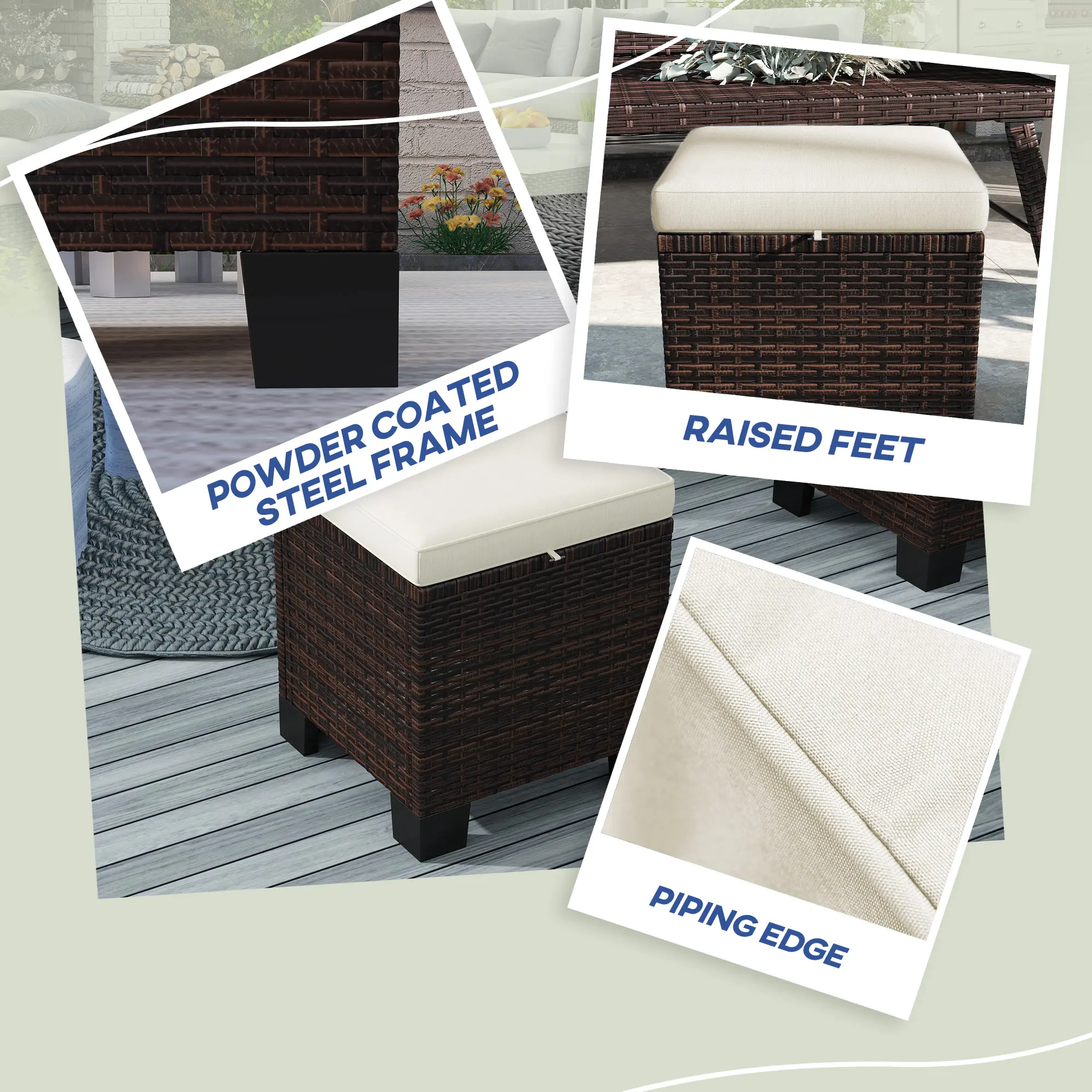 Wicker Outdoor Ottomans With Cushions, Rattan Ottoman