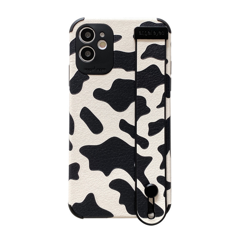 Cow Pattern Wrist Strap Soft Phone Case