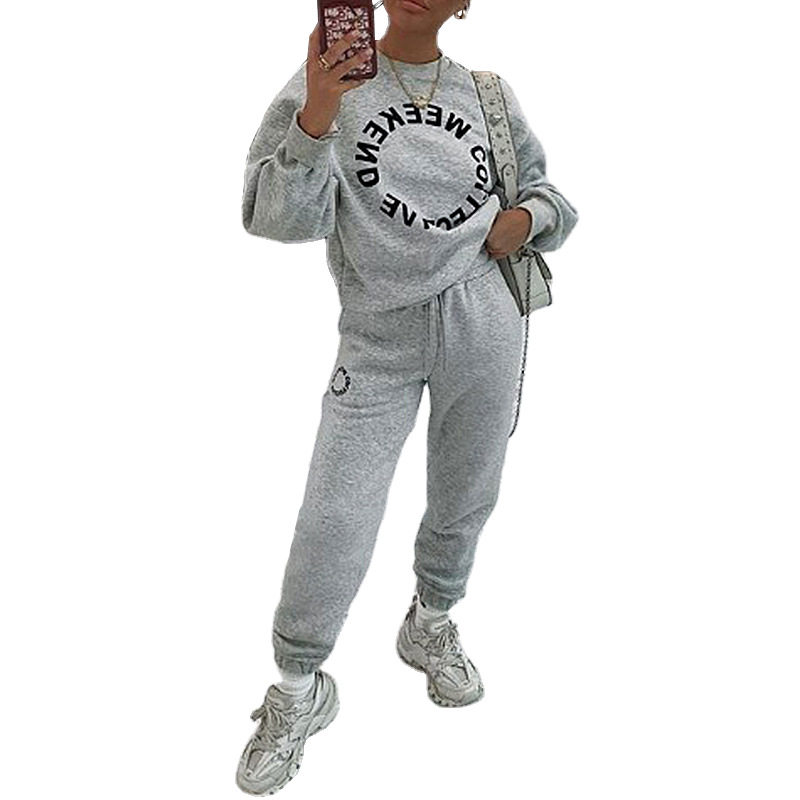 Letter Print Long-Sleeved Loose Casual Sweater Suit