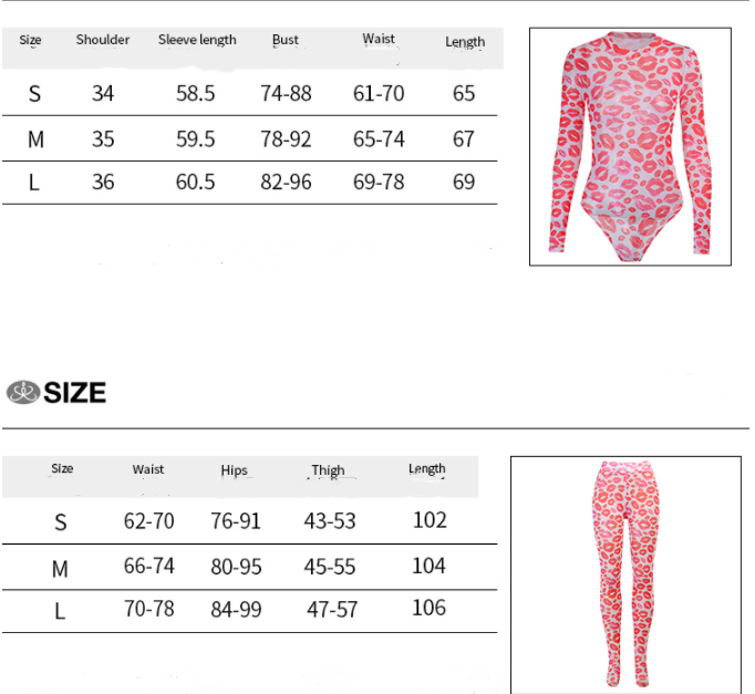 Lip Print Long Sleeve Bodysuit Skinny Leggings