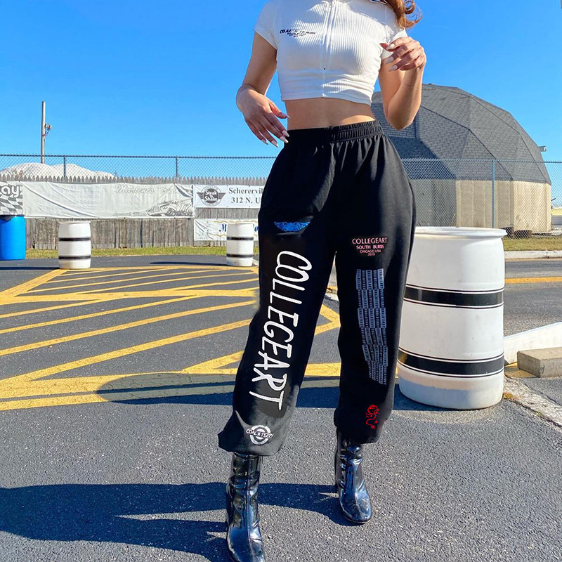 Title 3, Graffiti Letter Print Bouquet Foot Guard Pants