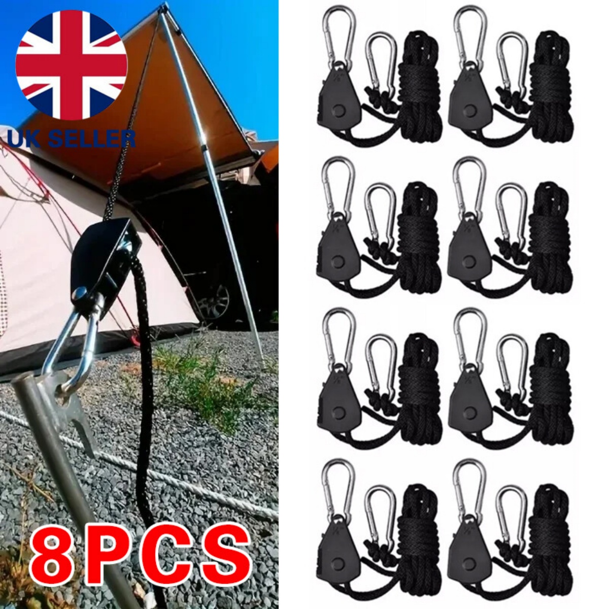 8pcs Rope Ratchet Adjustable Light Hanger Tent Carbon Filter Hydroponic Grow — image 8
