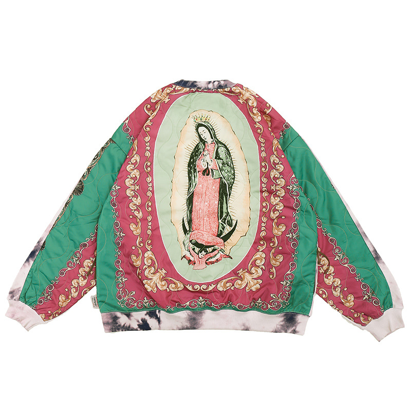 Japanese Retro Stitching Tie-dye Virgin Mary Pullover Men's Sweater