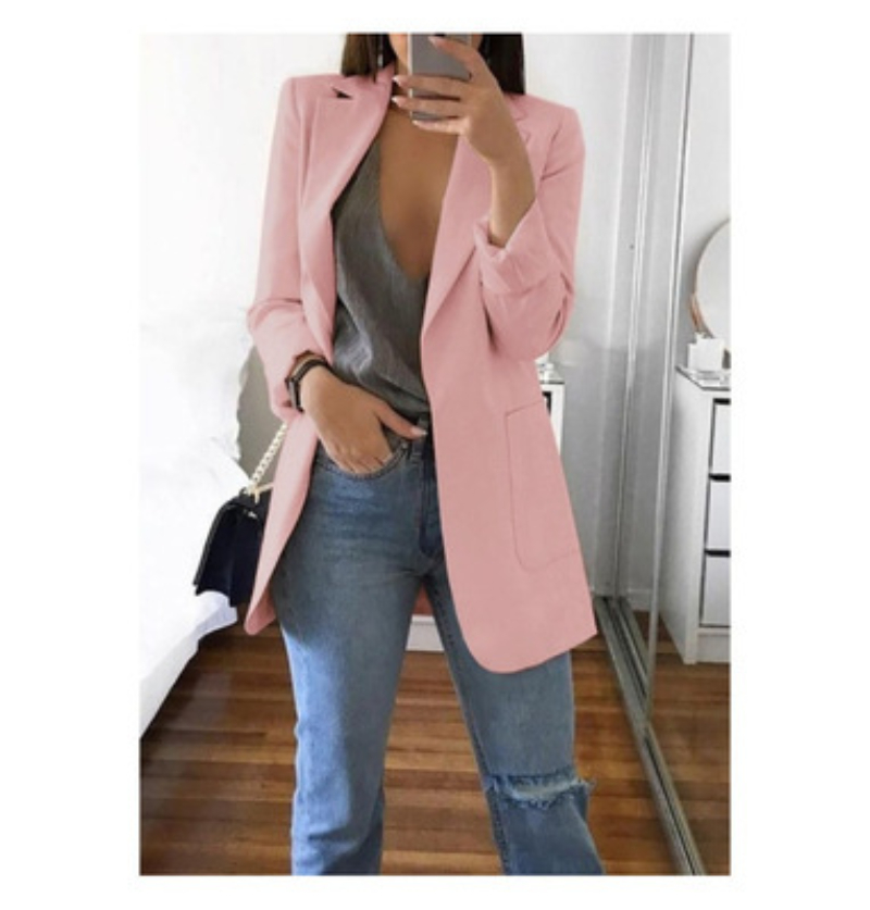 Lapel Slim Cardigan Temperament Blazer Pink - Shop at LoveMi