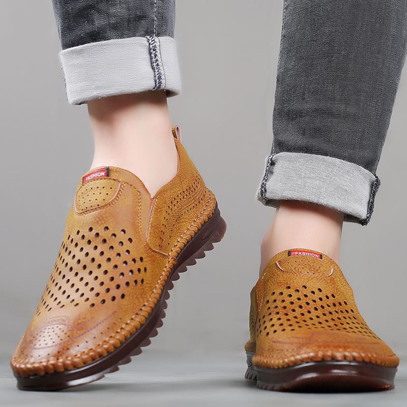 Men's Round Toe Cowhide Hollow-out Casual Shoes
