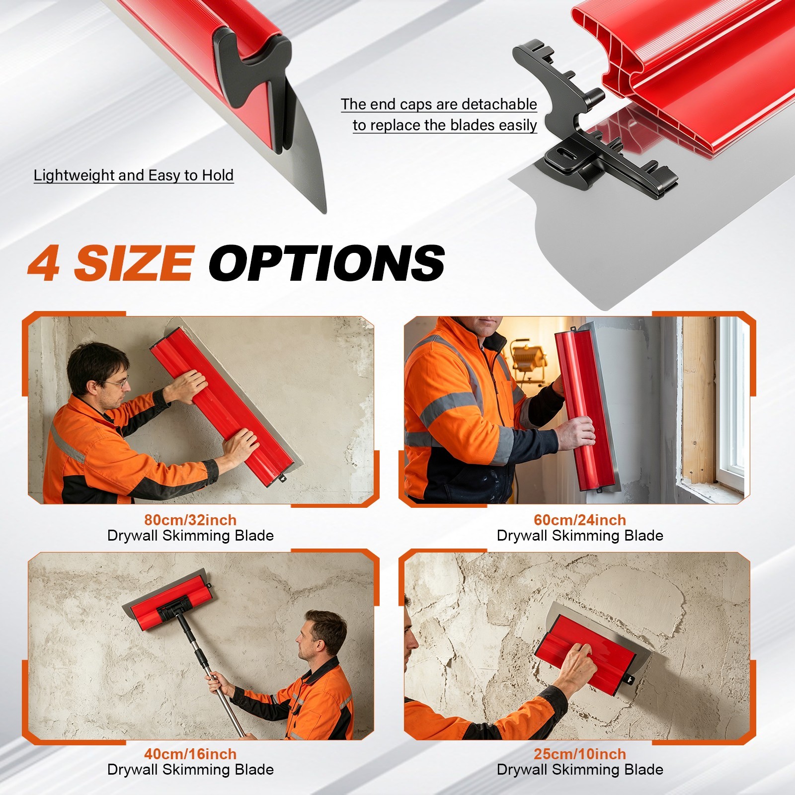 25406080cm Stainless Steel Drywall Skimming Blades Set W Telescopic Pole Kit