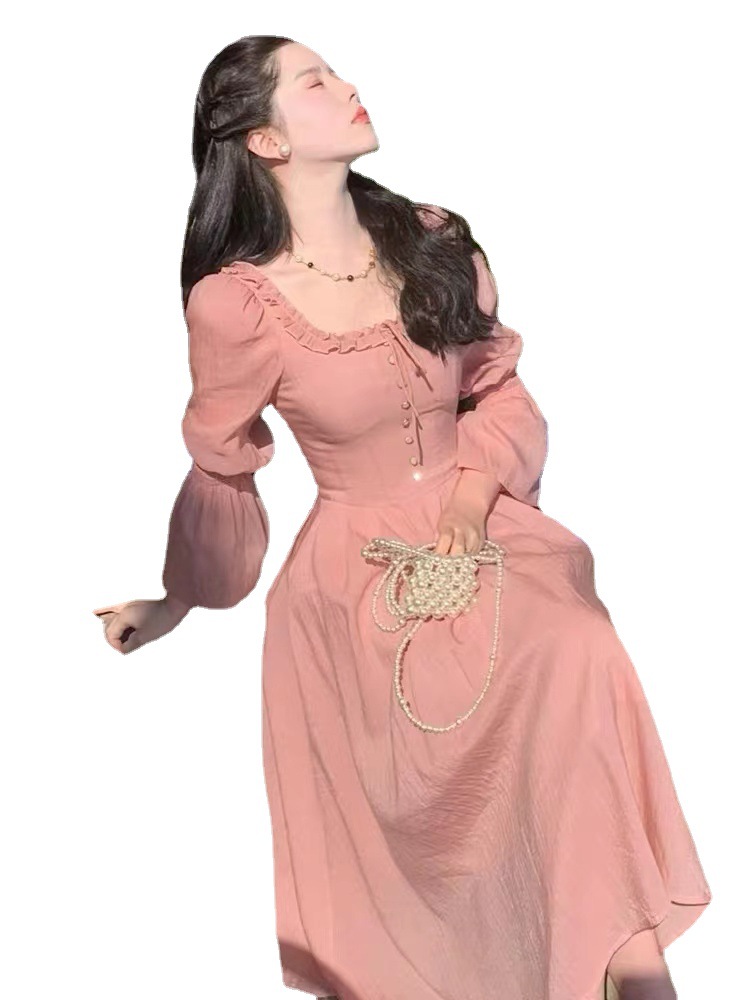 Women's Long Sleeved Pink-tall Dress