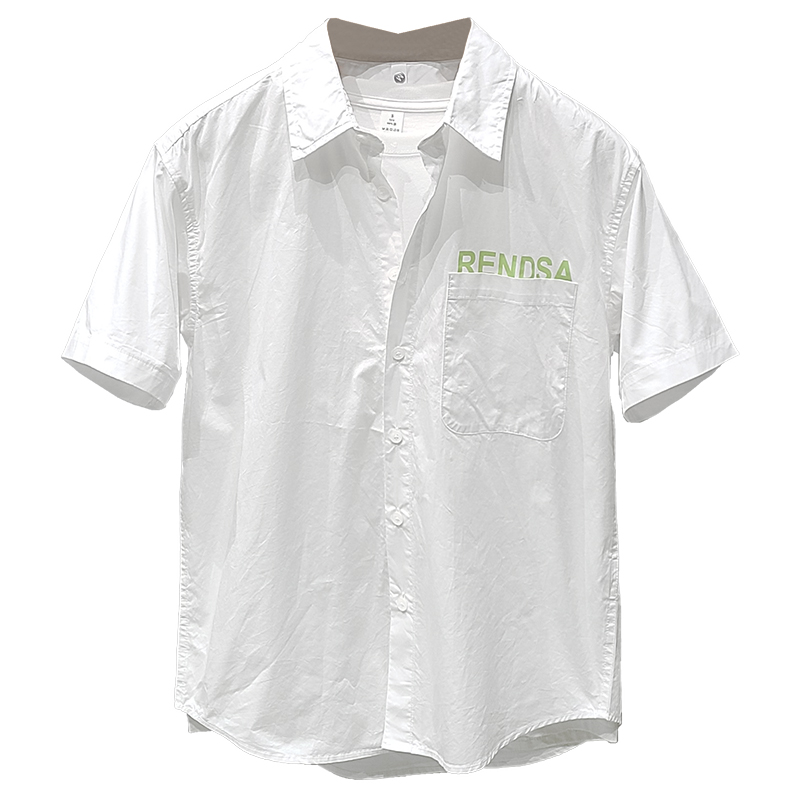 Men's Fashion Pocket Letter Print Shirt Short Sleeve