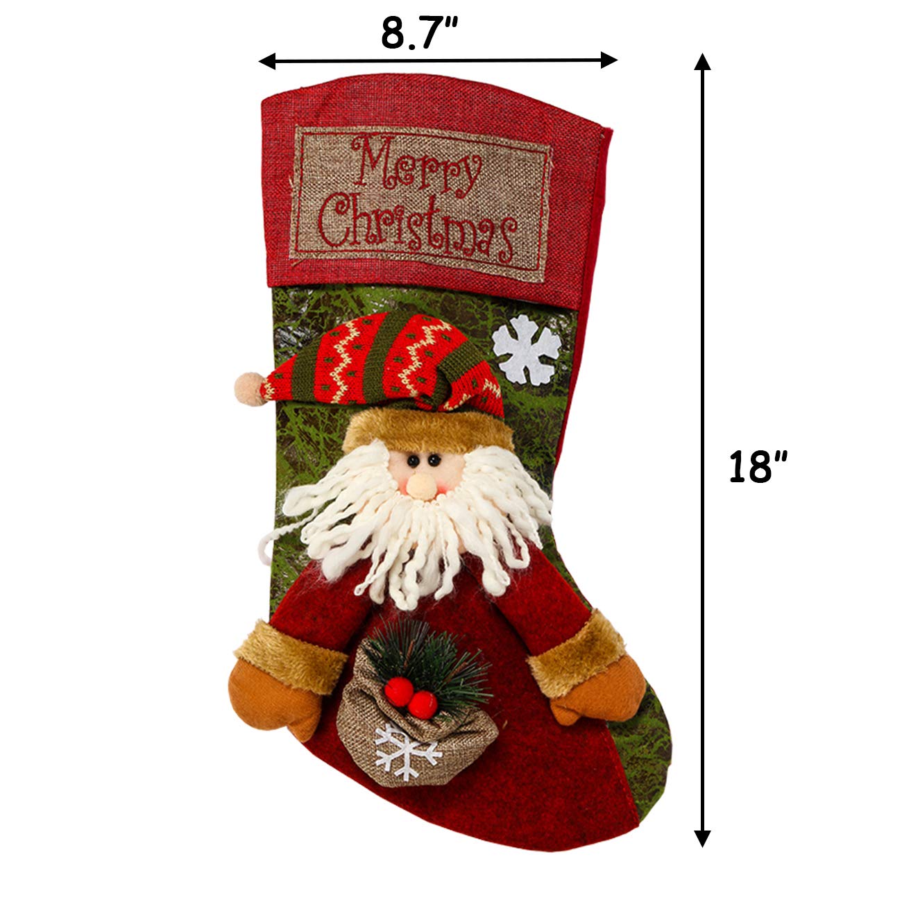 Sunnyglade 3PCS 18Christmas Stocking Classic Large Stockings Santa, Snowman, Reindeer Xmas Character For Family Holiday Christmas Party Decorations