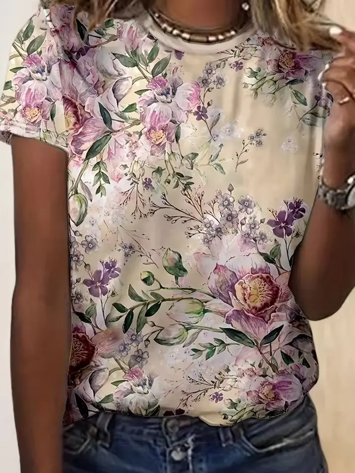 Loose Summer Fashion Versatile Round Neck Short Sleeve Charming