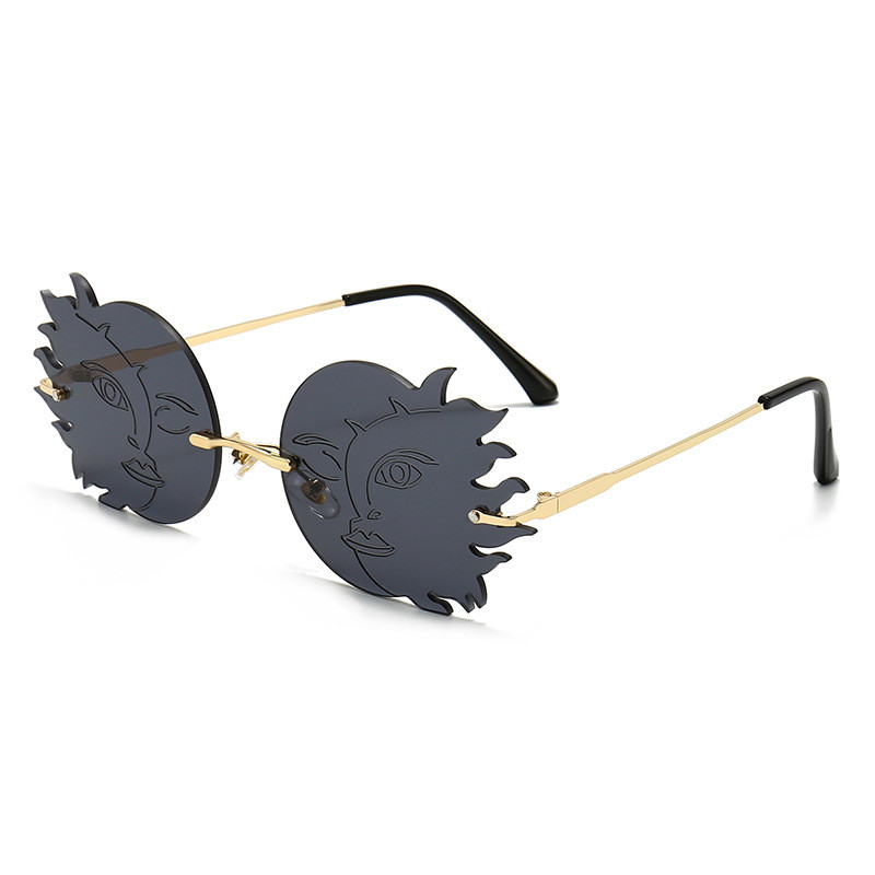 Funny Polygonal Moon Smiley Lady Sunglasses - Image 4