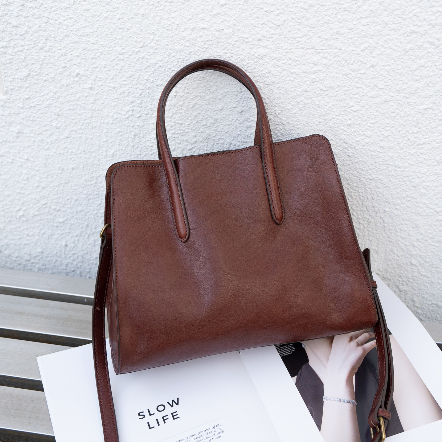 Sac à main transfrontalier en cuir de vachette tanné aux arbres – Image 8
