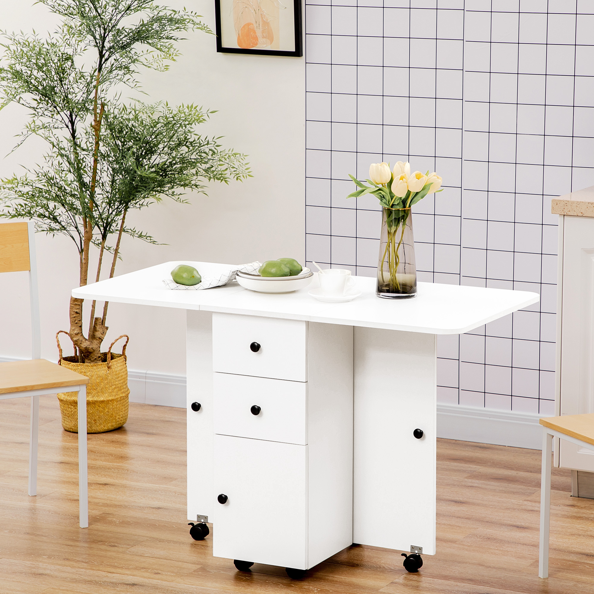 Storage Six Person Folding Dining Table - White — image 4