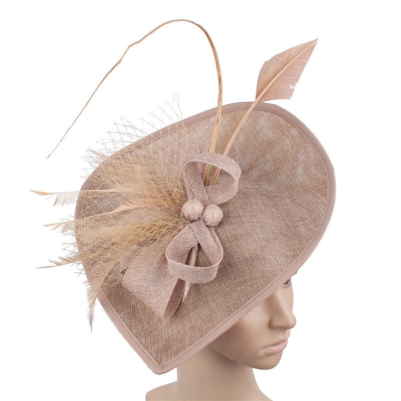 Retro Restaurant Party Headdress Ladies Banquet Hat Feather Hair Accessories Khaki - Shop at LoveMi