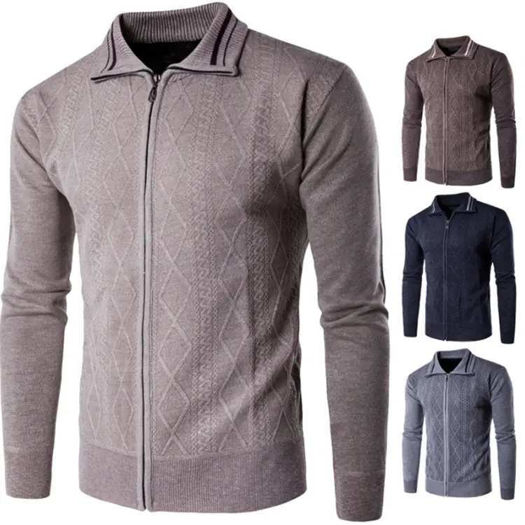 New European And American Men's Thickened Cardigan Zipper Lapel Sweater