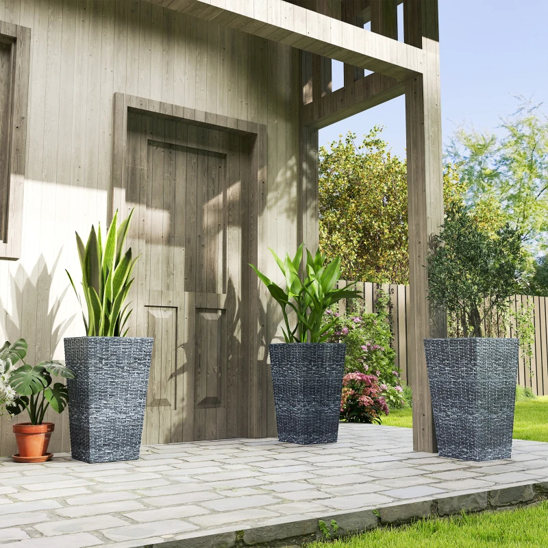 Tall Planters For Outdoor Plants Set Of 3, 24 In Taper Planters With Drainage Holes, Rattan Decor Plant Pots For Indoor Outdoor Front Porch Patio Backyard,