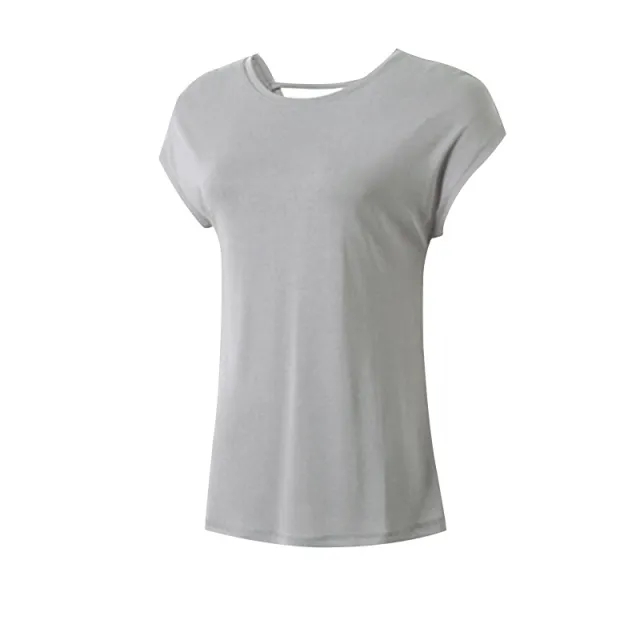 Blouse Beauty Back Quick drying Sexy Fitness Top Yoga Wear Light Grey - Shop at LoveMi