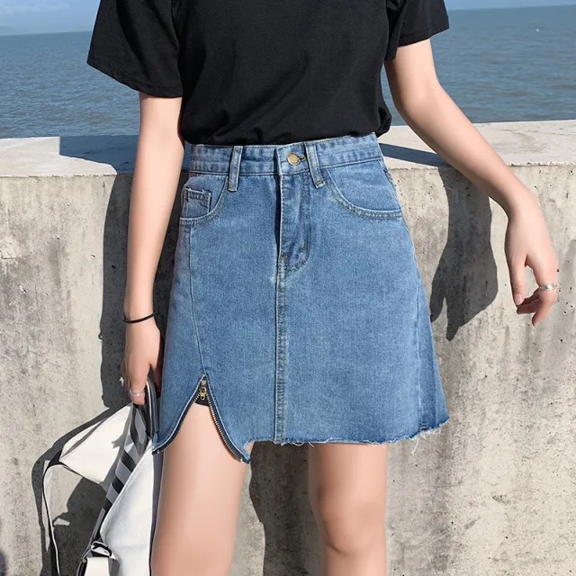 Women's Fashion High Waist Slim Denim Skirt Blue - Shop at LoveMi