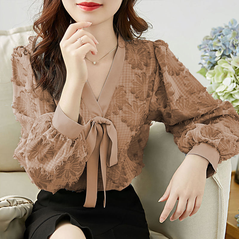 Title 2, Lantern Sleeve Chiffon Shirt Women