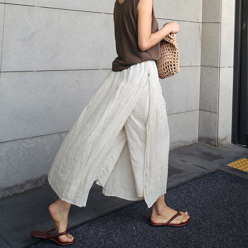 Title 5, Culottes de lino con abertura grande para mujer