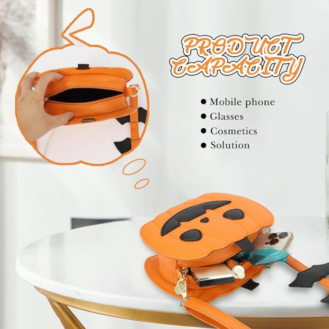 Novelty Pumpkin Purse,Halloween Pumpkin Crossbody Bag,Horror Halloween Funny Purses Handbags — foto 4