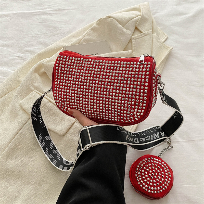 Rhinestone Shoulder Bag With Small Purse Fashion Party Underarm Crossbody Bag For Women Luxury Designer Bags Red - Shop at LoveMi