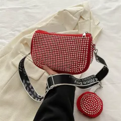 Rhinestone Shoulder Bag With Small Purse Fashion Party Underarm Crossbody Bag For Women Luxury Designer Bags - Red - View 1