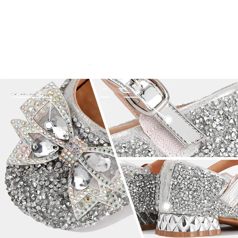 Children's High Heels Crystal Girls Princess Single Leather Shoes