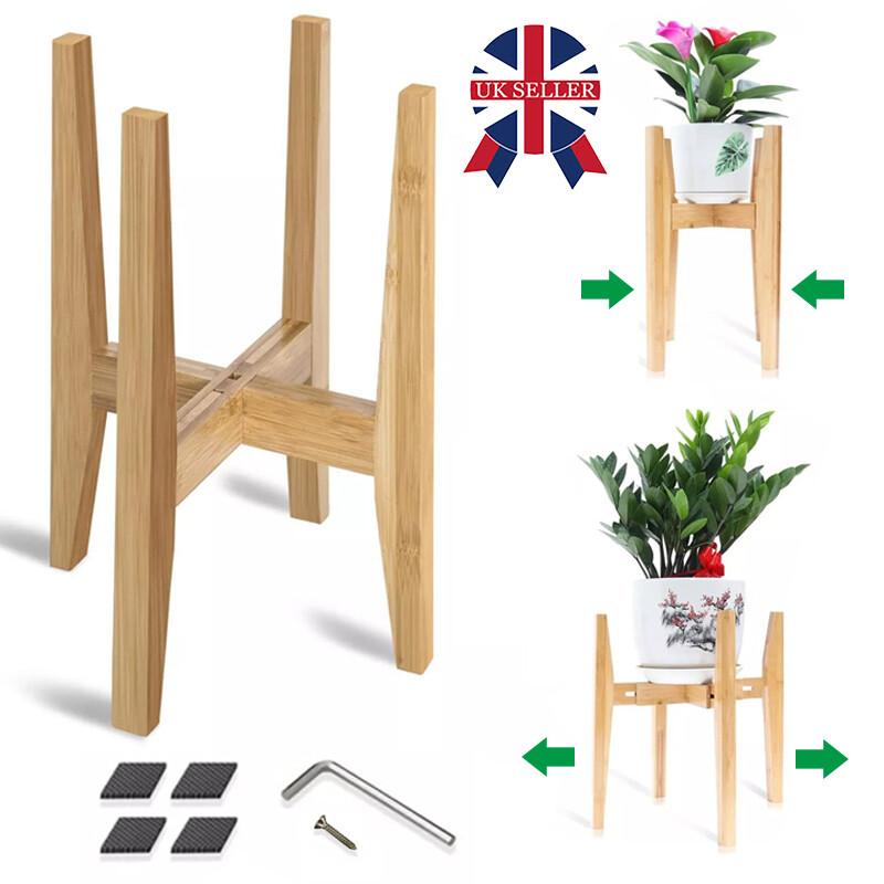 Adjustable Bamboo Wooden Plant Stand Plant & Flower Pot Base Holder Natural