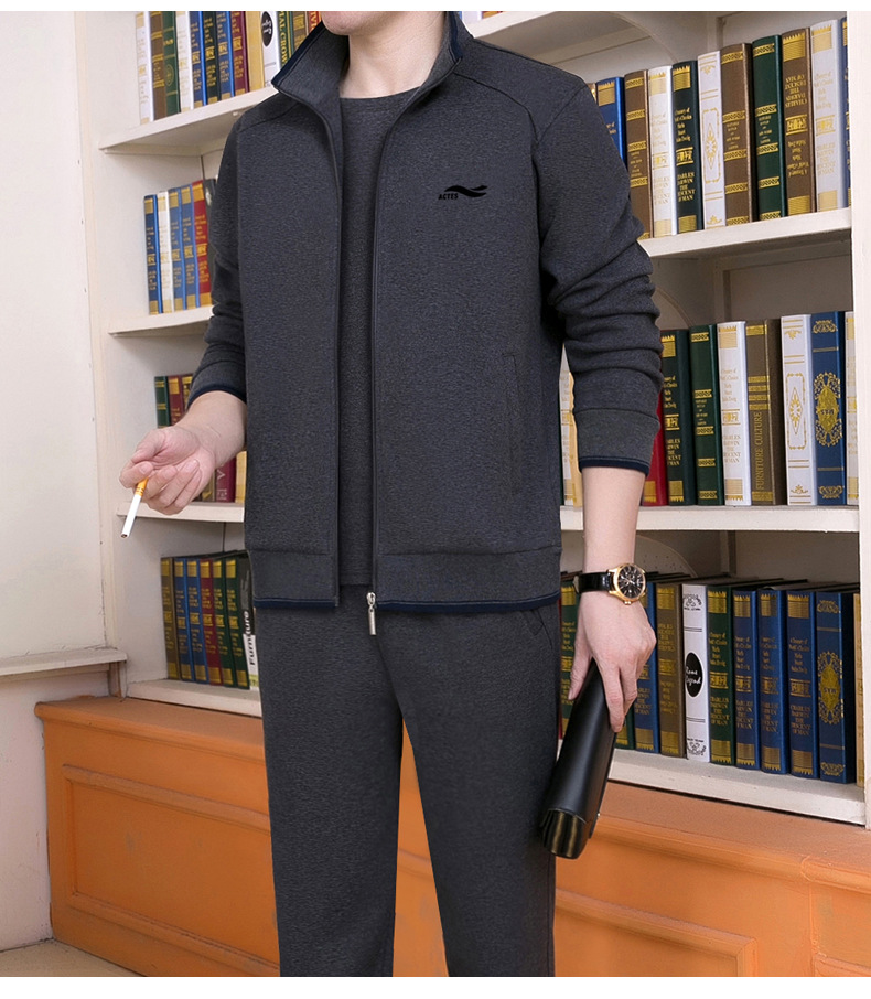 Autumn And Winter Plus Velvet Thick Sportswear Men's Three-piece Suit