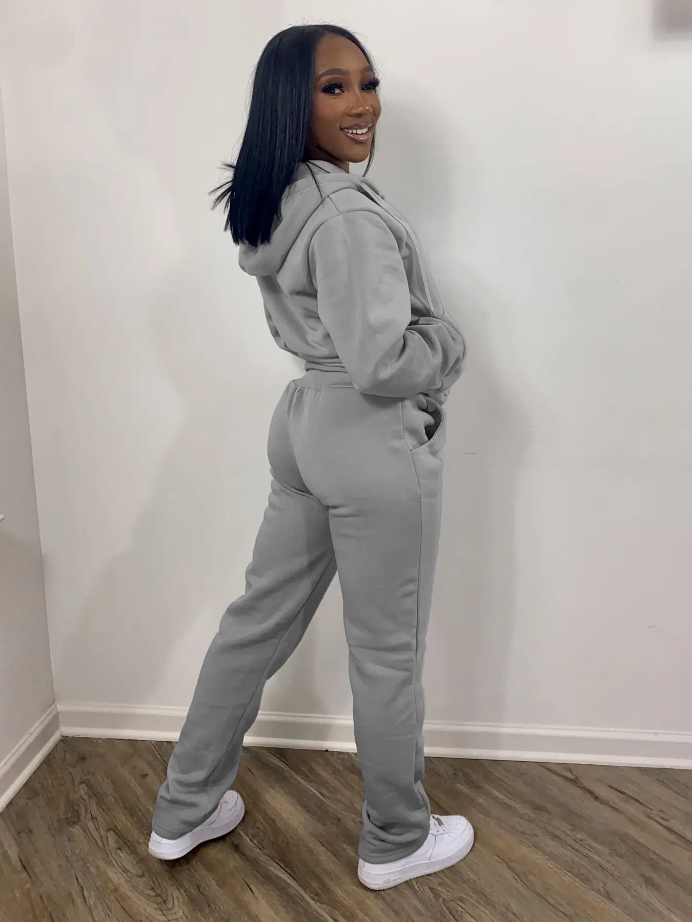 Women's Solid Color Hoodie Fabric Sports Casual Two-piece Suit